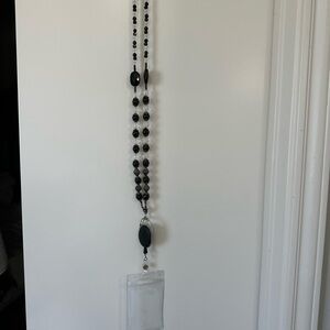 Black and White Beaded Lanyard Necklace
